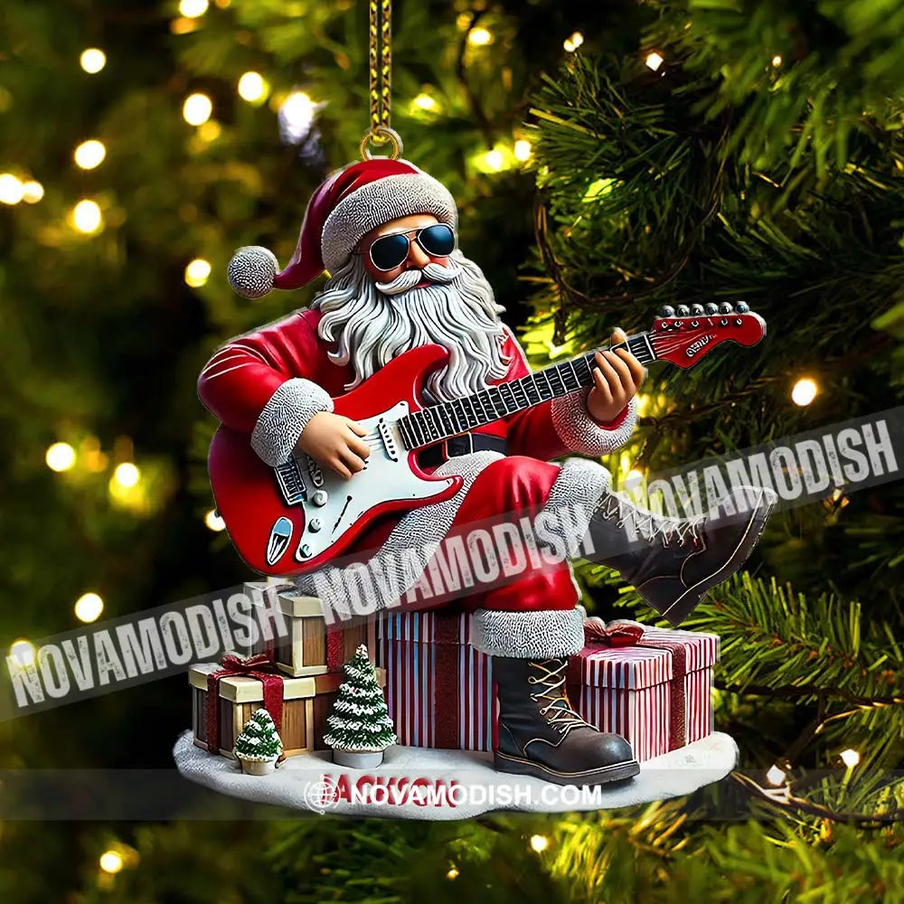 Custom Name Santa Guitar Rock Ornament Christmas Gift