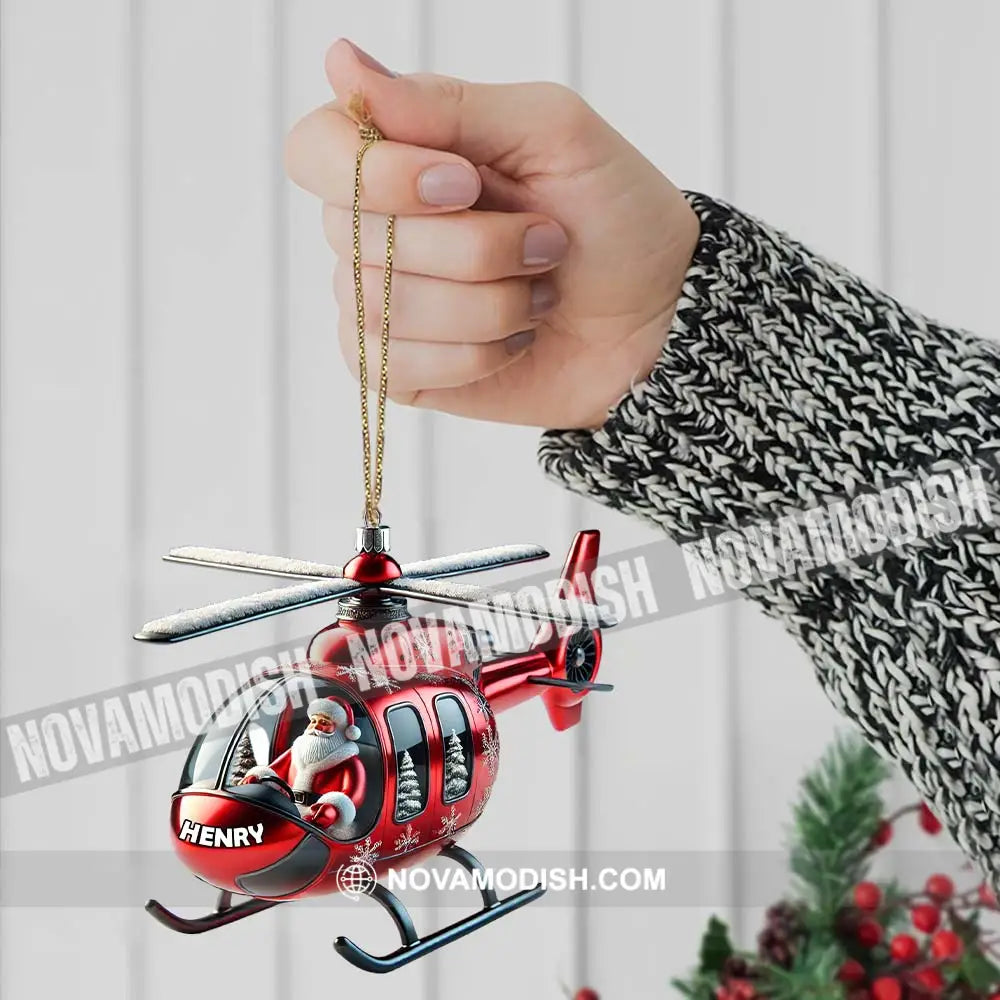 Custom Name Santa Helicopter Ornament Christmas Gift