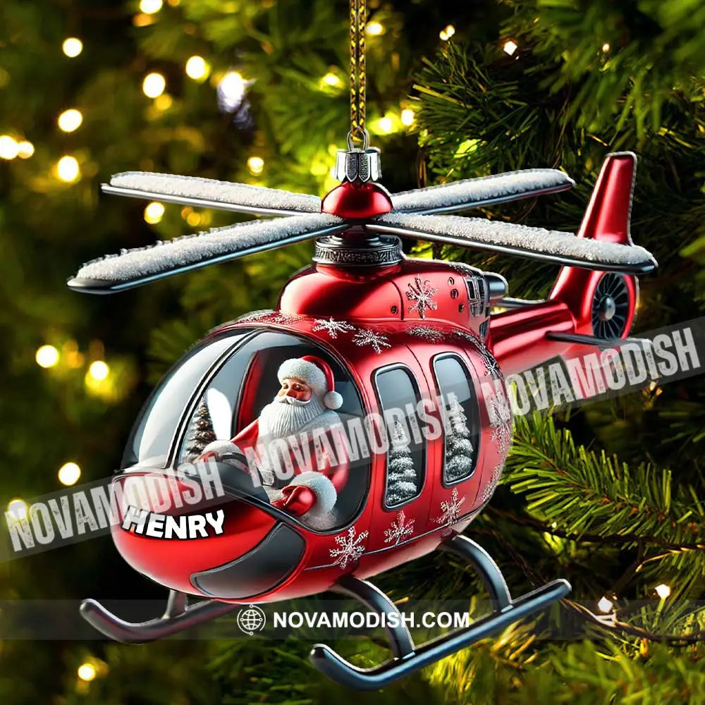 Custom Name Santa Helicopter Ornament Christmas Gift