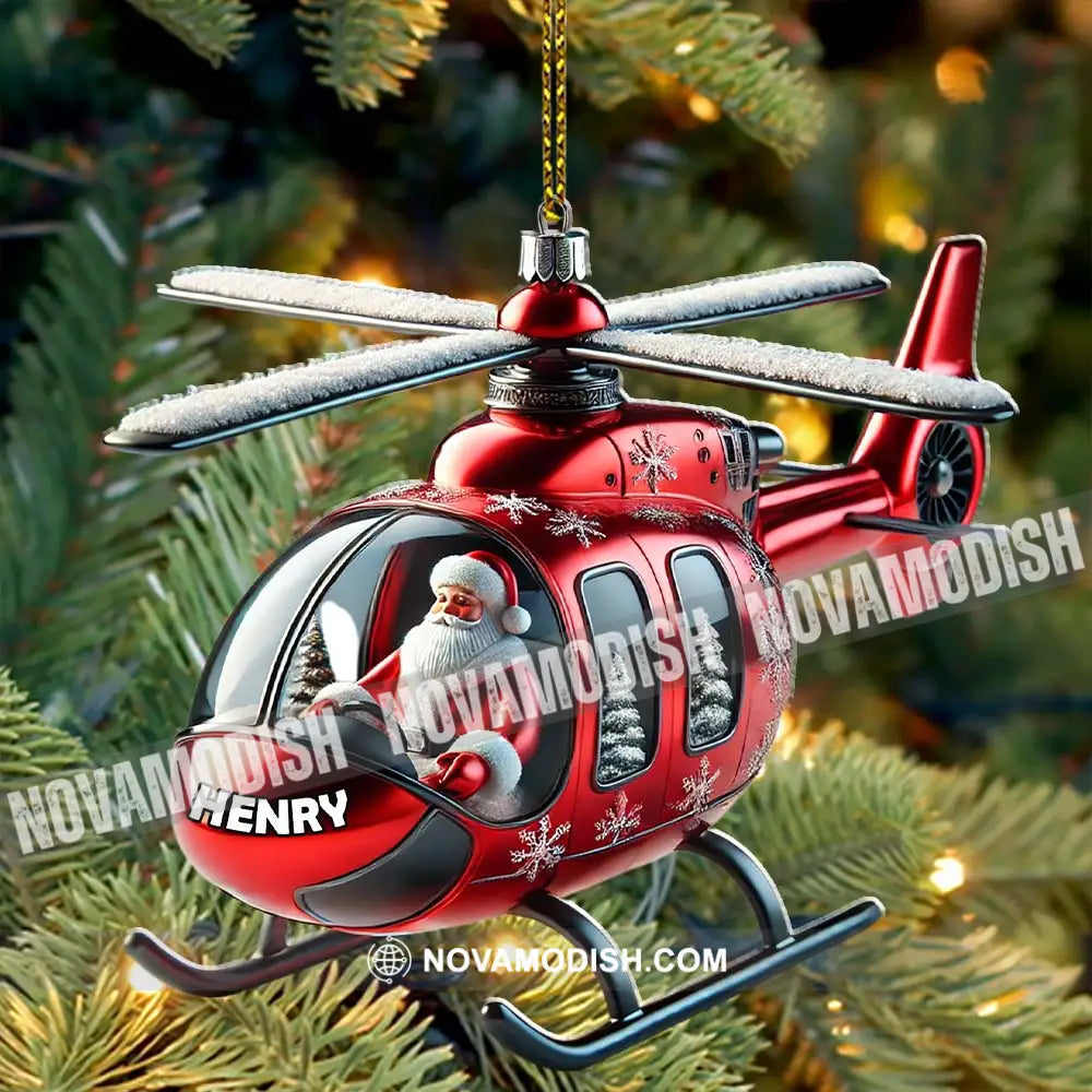 Custom Name Santa Helicopter Ornament Christmas Gift