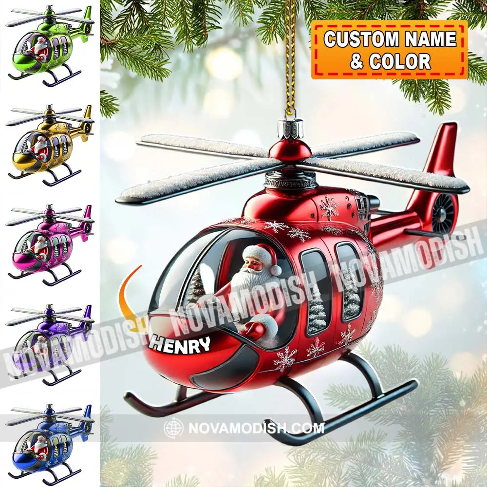 Custom Name Santa Helicopter Ornament Christmas Gift