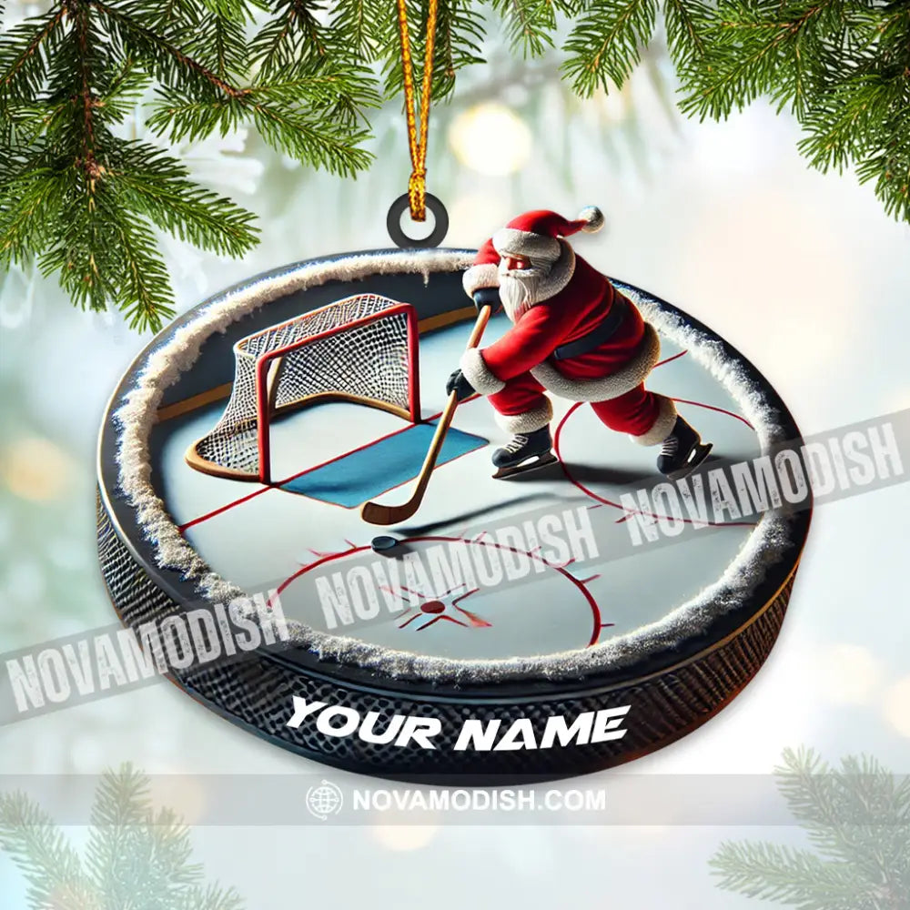 Custom Name Santa Hockey Ornament Lover Christmas Gift 3.54’’ / 1