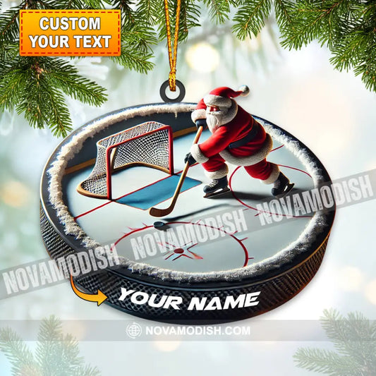 Custom Name Santa Hockey Ornament Lover Christmas Gift