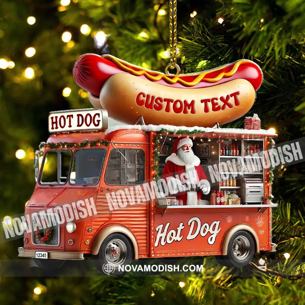 Custom Name Santa Hot Dog Ornament Christmas Gift Decor