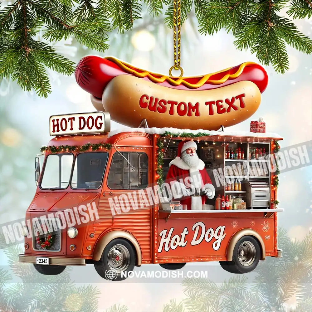 Custom Name Santa Hot Dog Ornament Christmas Gift Decor 3.54’’ / 1