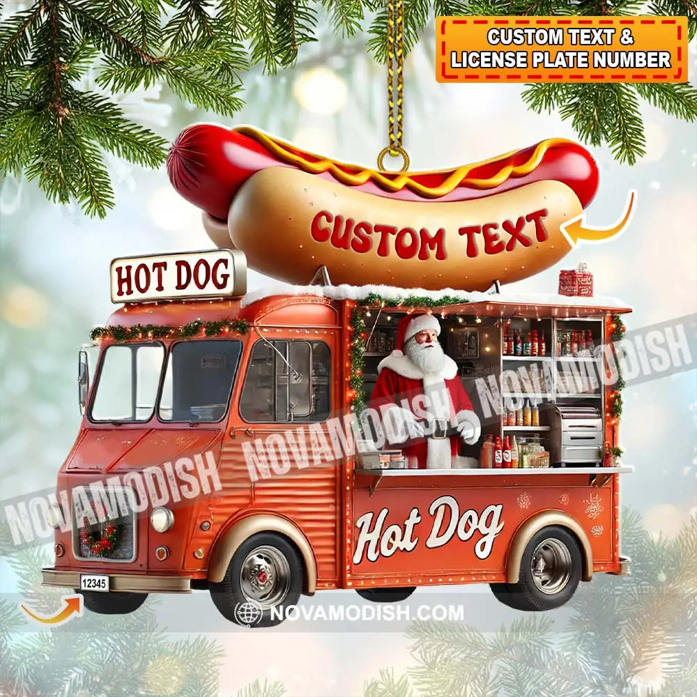 Custom Name Santa Hot Dog Ornament Christmas Gift Decor