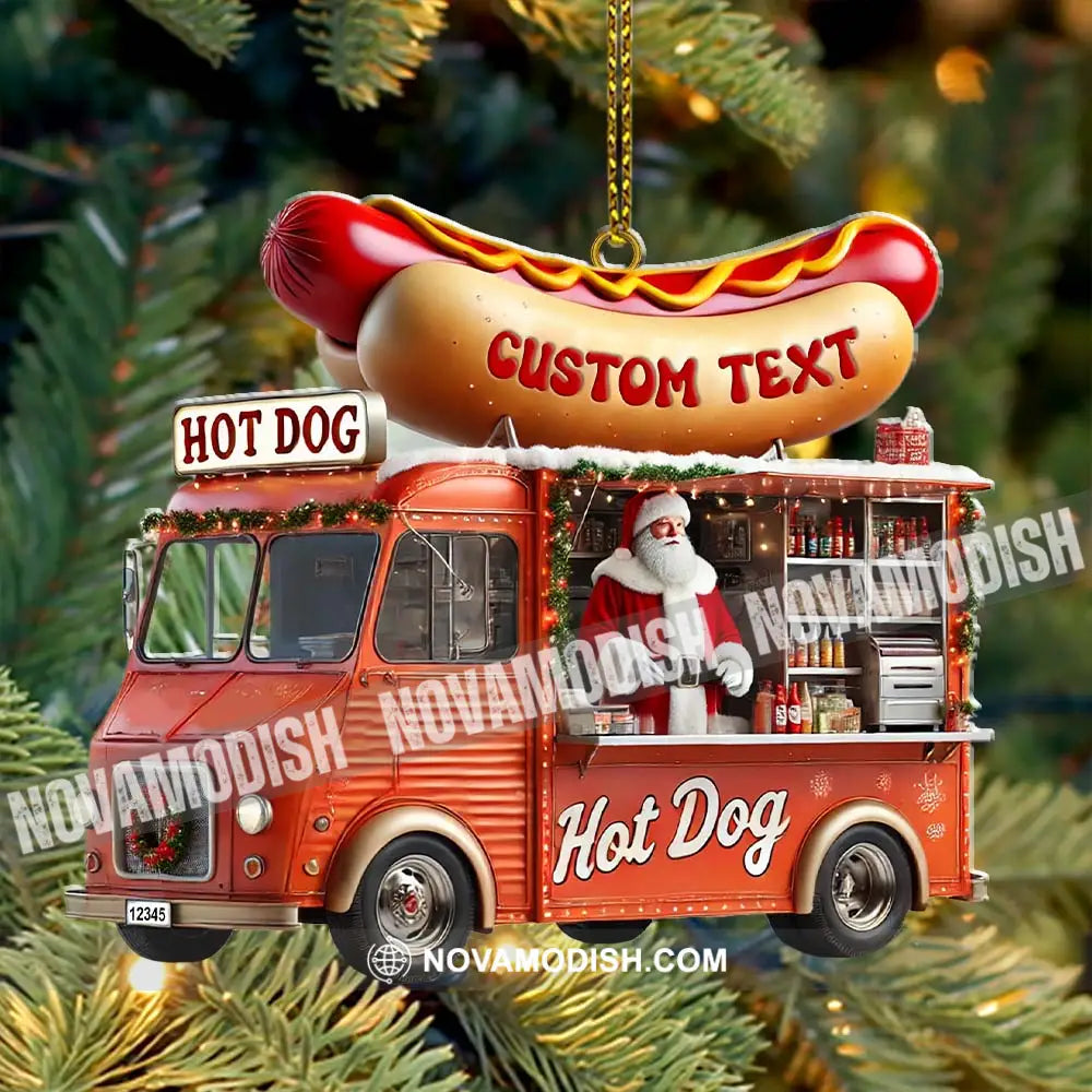 Custom Name Santa Hot Dog Ornament Christmas Gift Decor