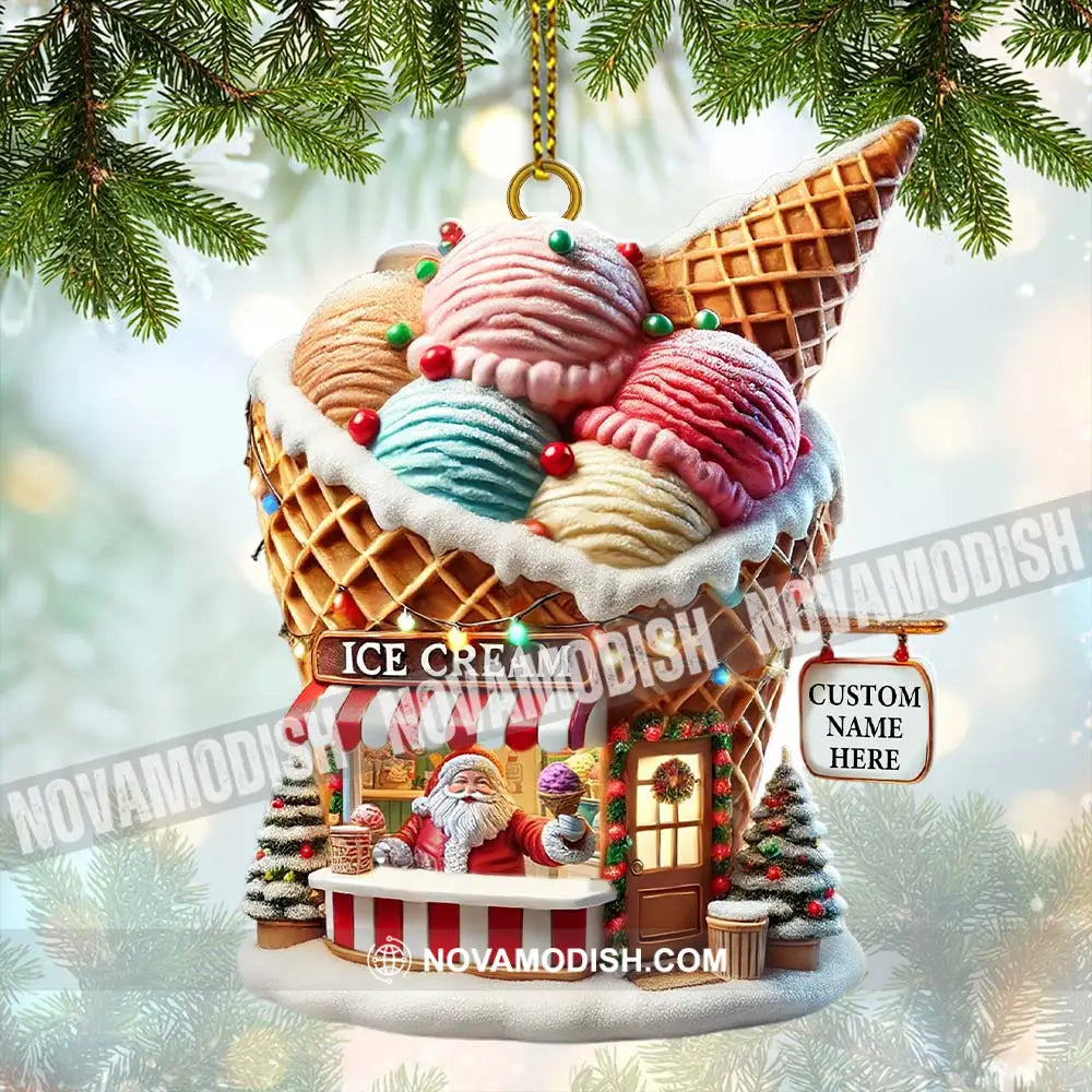 Custom Name Santa Ice Cream Ornament Christmas Gift 3.54’’ / 1