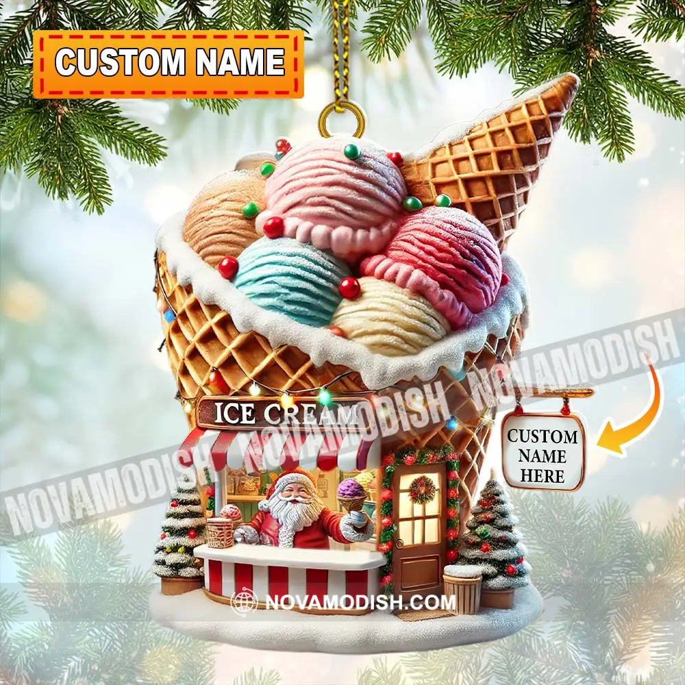 Custom Name Santa Ice Cream Ornament Christmas Gift