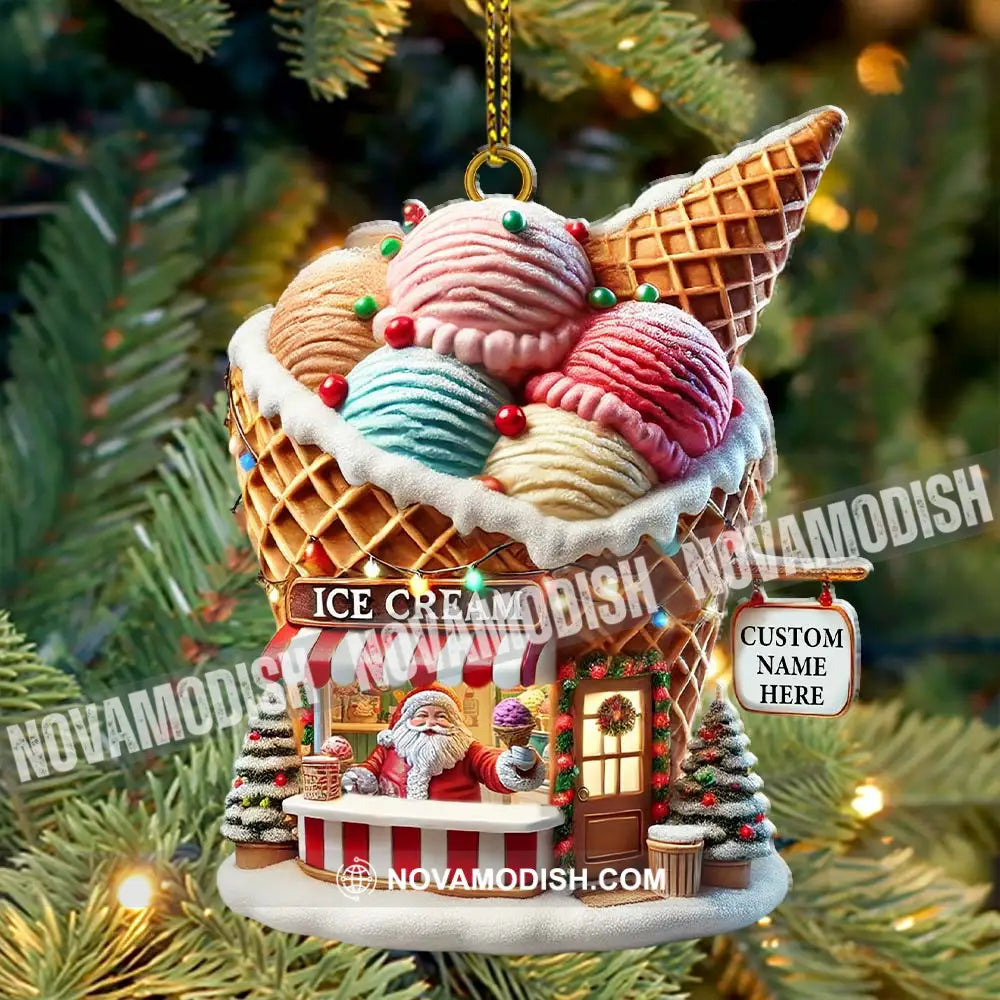 Custom Name Santa Ice Cream Ornament Christmas Gift