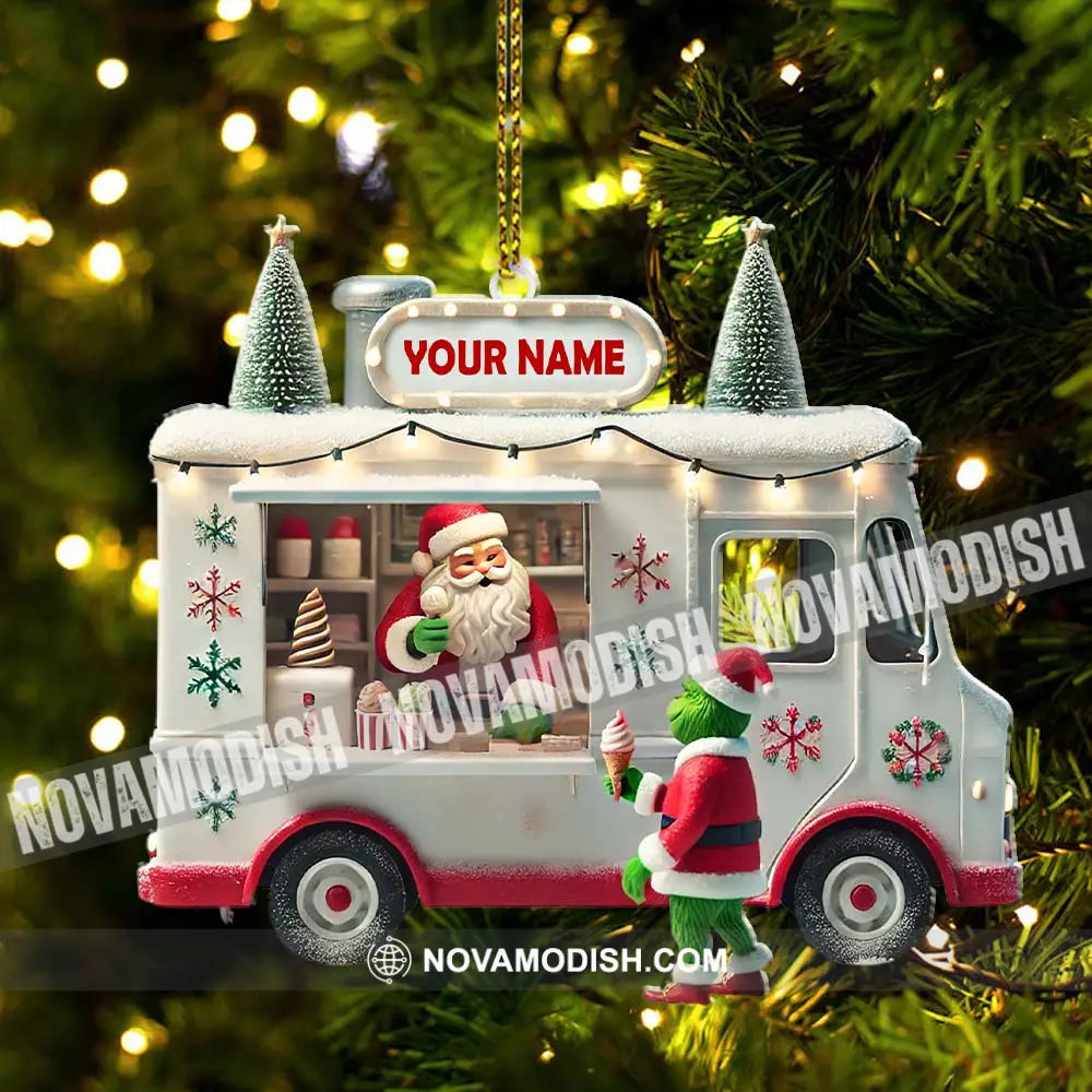 Custom Name Santa Ice Cream Truck Ornament Christmas Gift