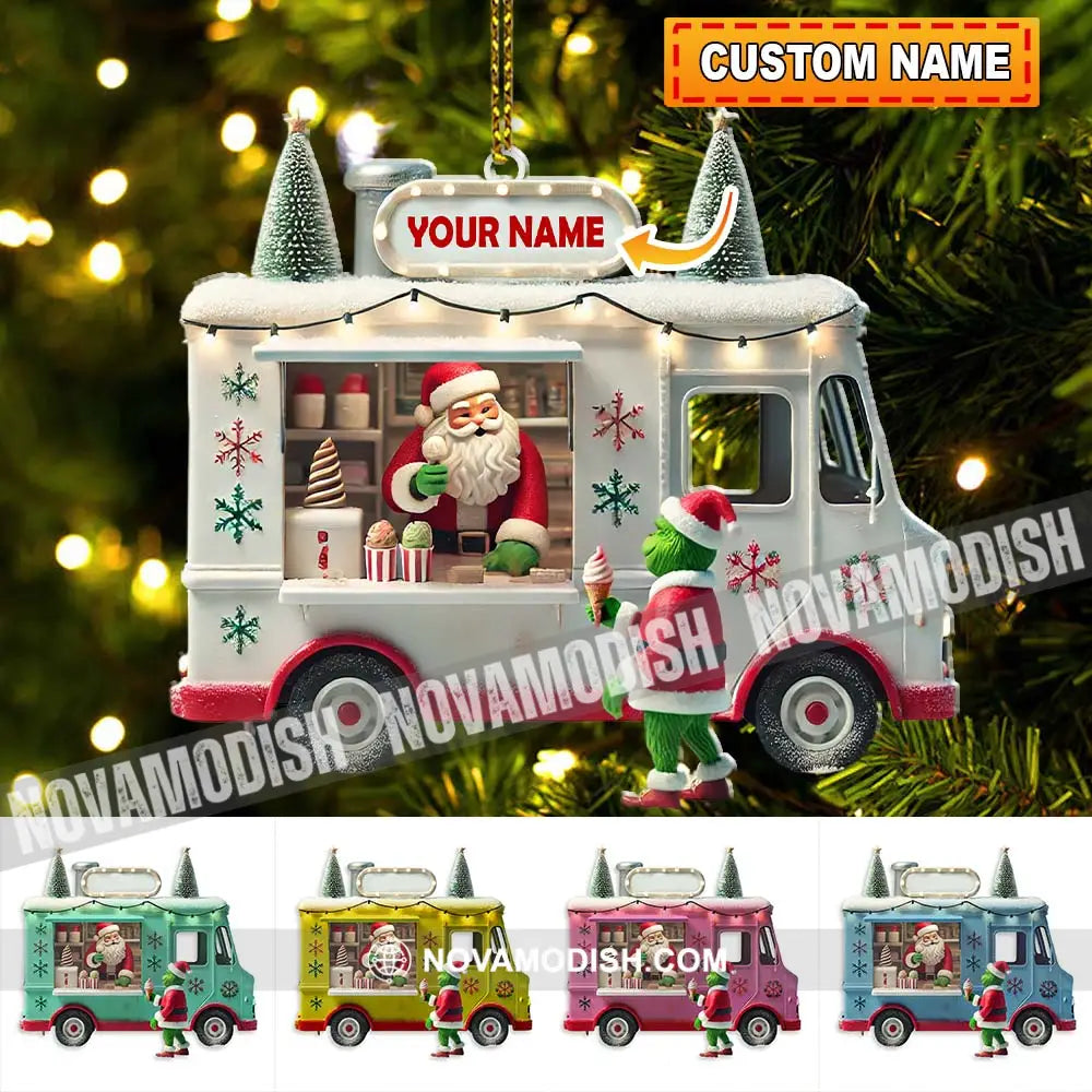 Custom Name Santa Ice Cream Truck Ornament Christmas Gift