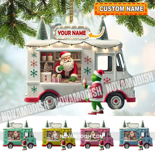 Custom Name Santa Ice Cream Truck Ornament Christmas Gift