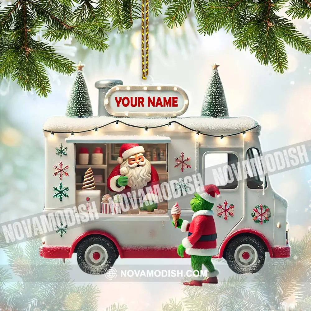 Custom Name Santa Ice Cream Truck Ornament Christmas Gift