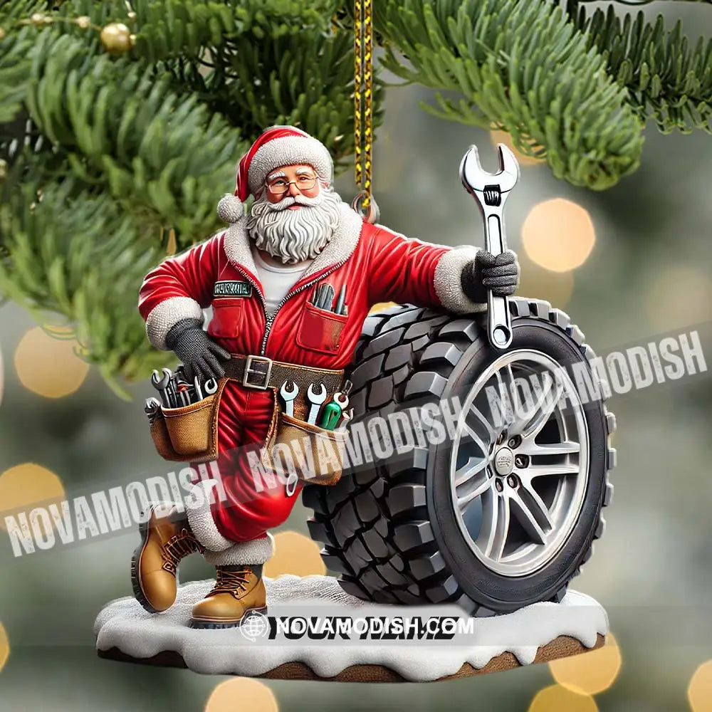 Custom Name Santa Mechanic Ornament Christmas Gift