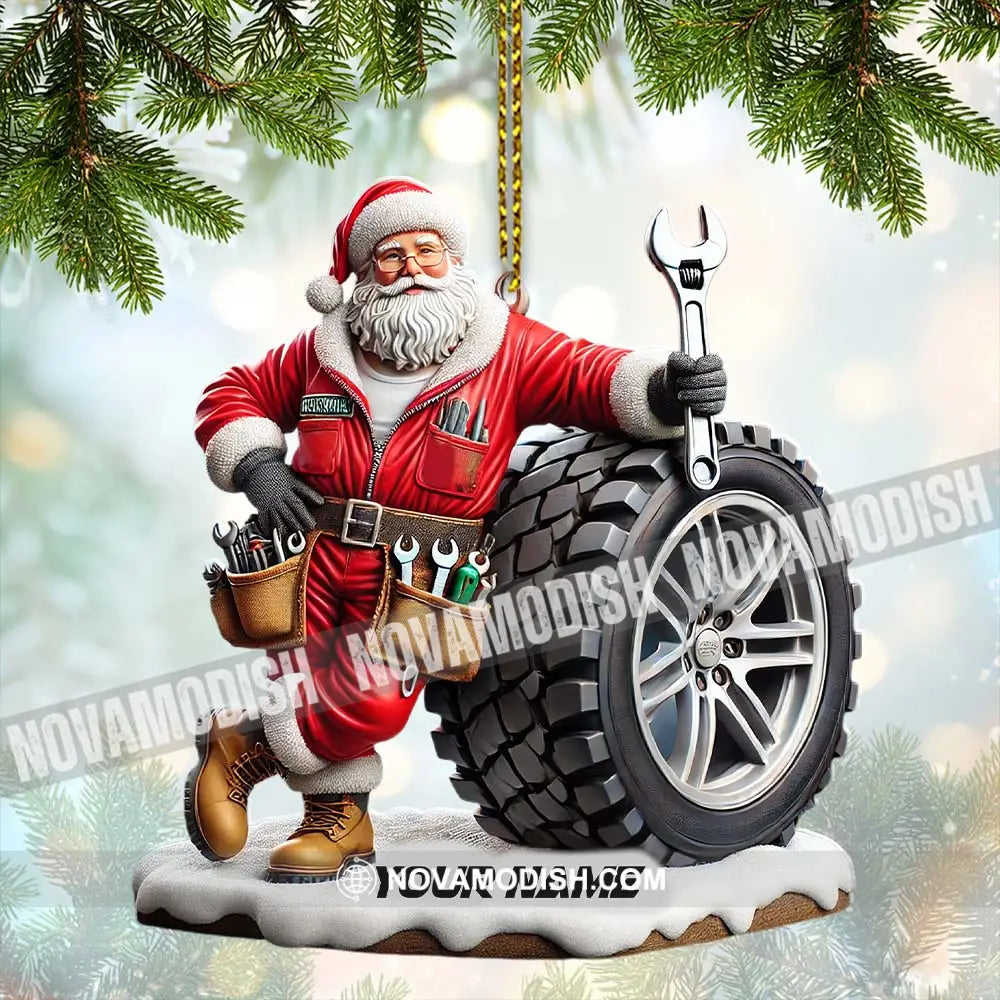 Custom Name Santa Mechanic Ornament Christmas Gift 3.54’’ / 1