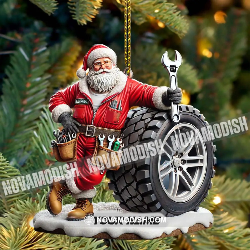 Custom Name Santa Mechanic Ornament Christmas Gift