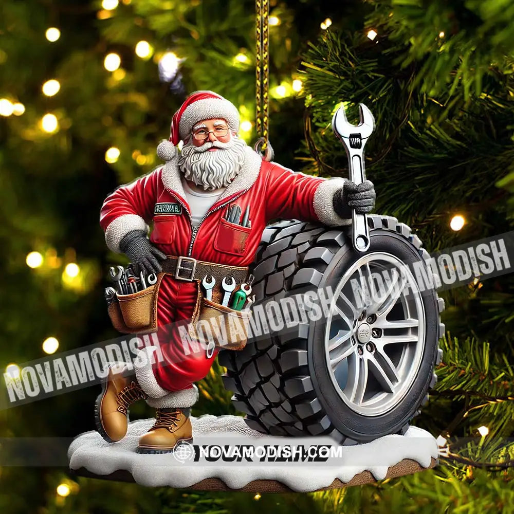 Custom Name Santa Mechanic Ornament Christmas Gift