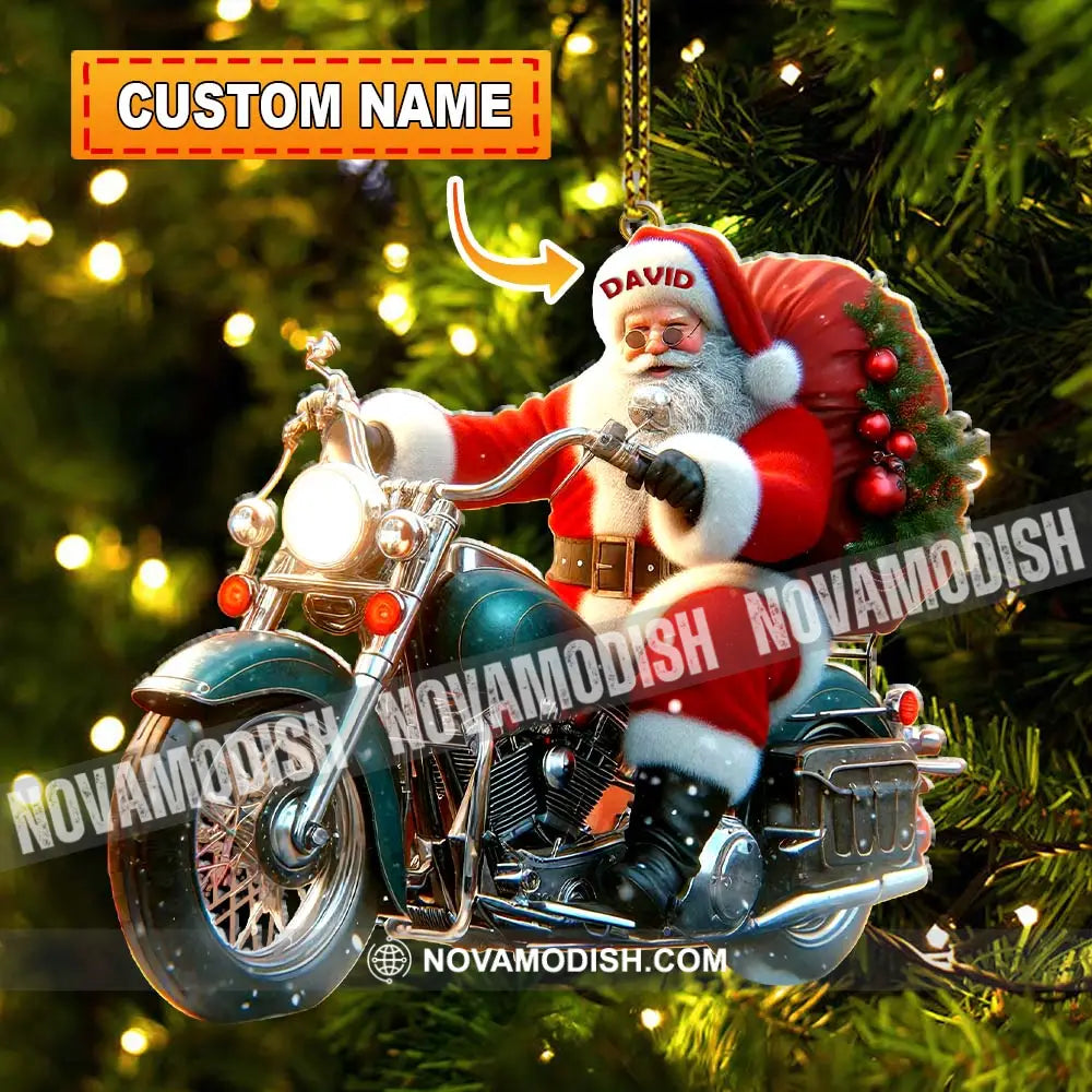 Custom Name Santa Motorbike Ornament Christmas Gift