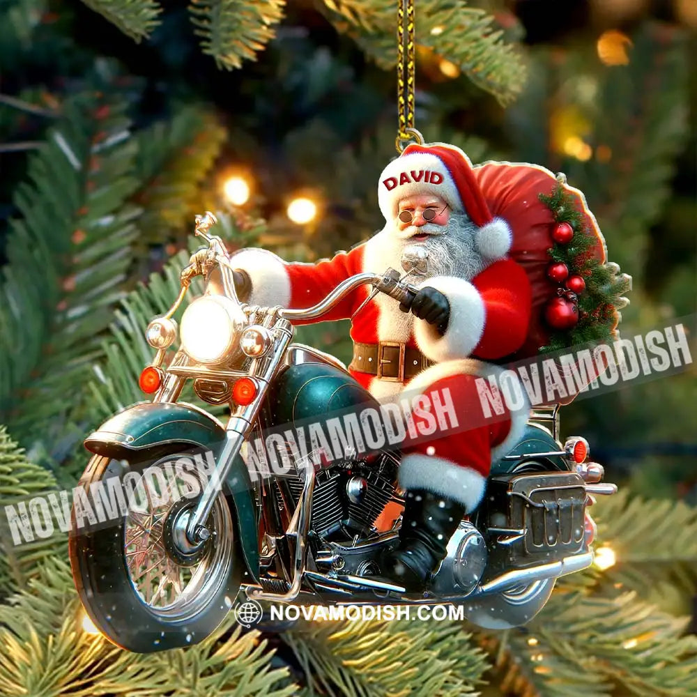 Custom Name Santa Motorbike Ornament Christmas Gift