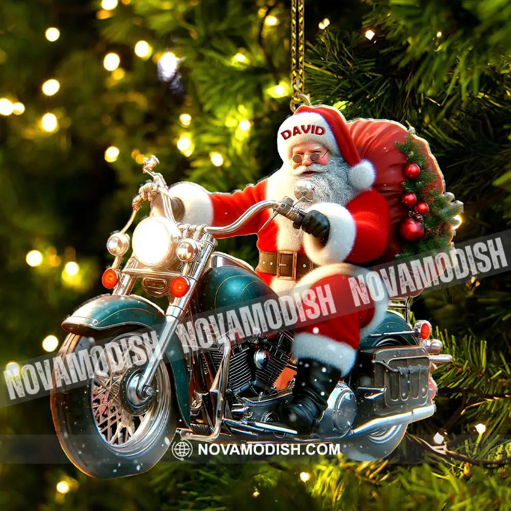 Custom Name Santa Motorbike Ornament Christmas Gift