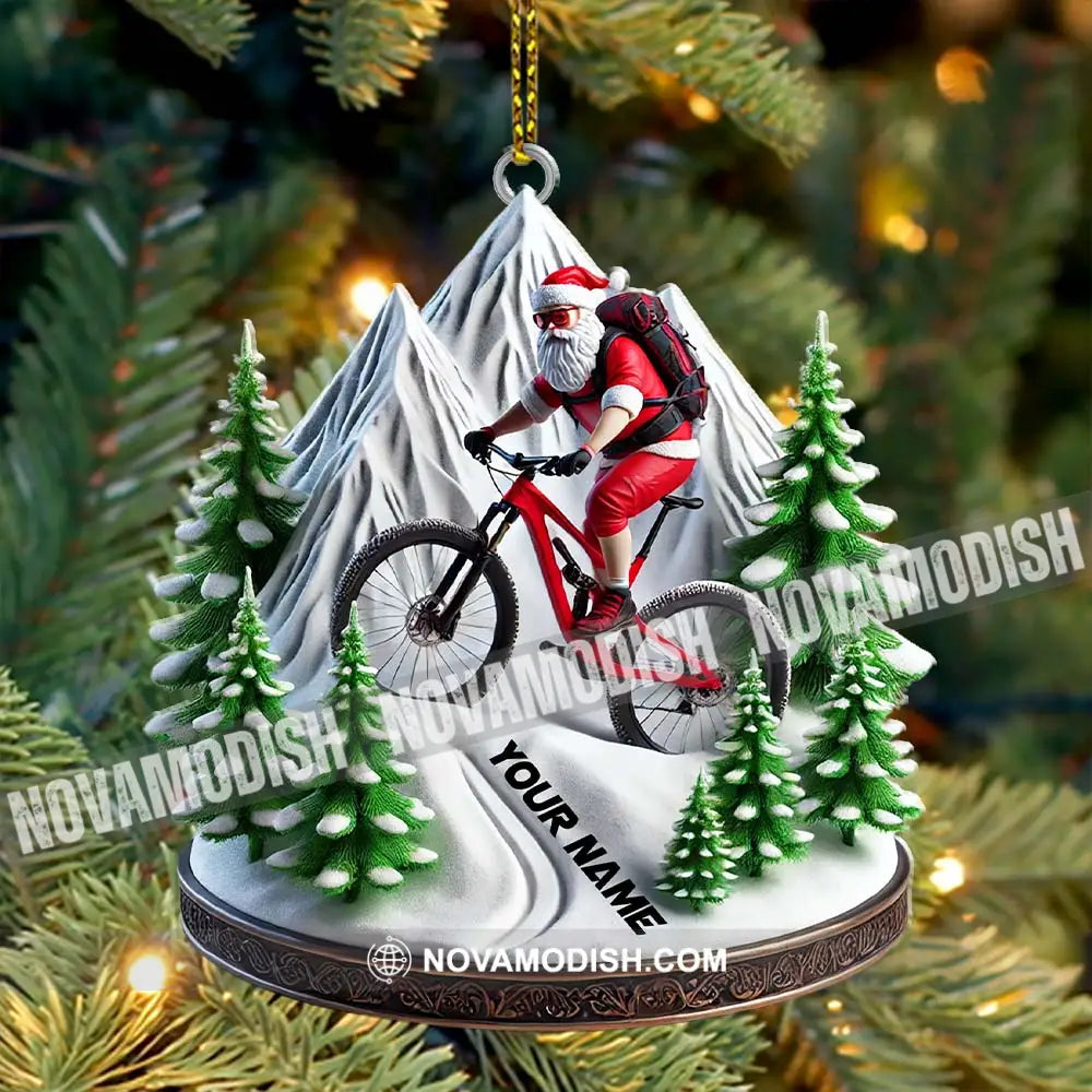 Custom Name Santa Mountain Bike Ornament Christmas Gift