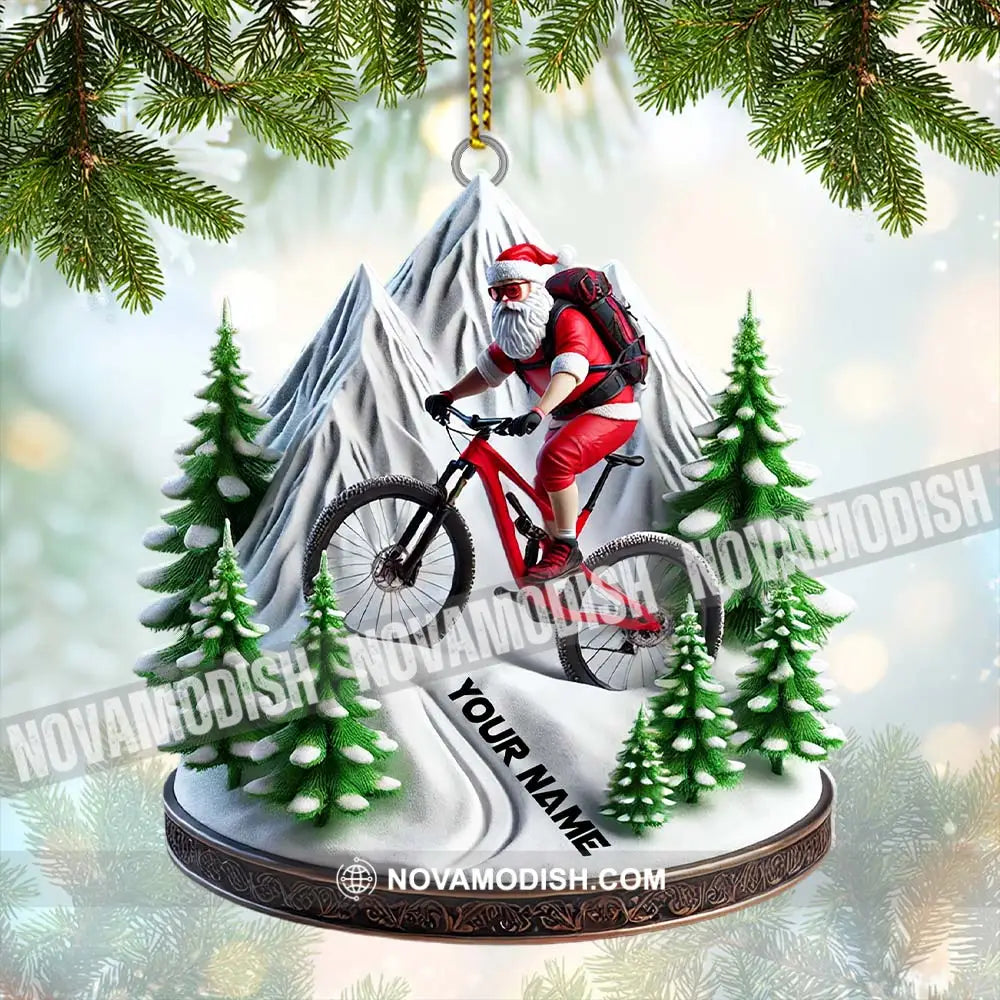 Custom Name Santa Mountain Bike Ornament Christmas Gift 3.54’’ / 1