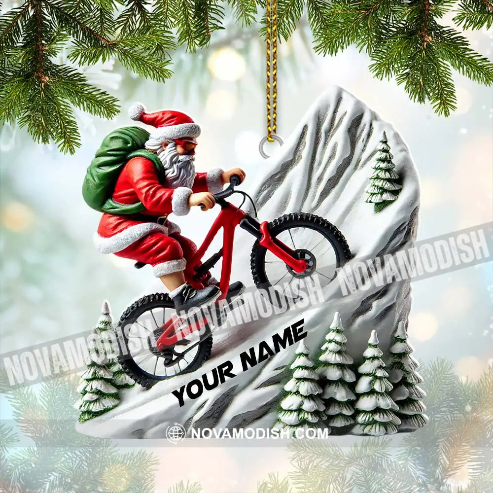 Custom Name Santa Mountain Bike Ornament Christmas Gift 3.54’’ / 1