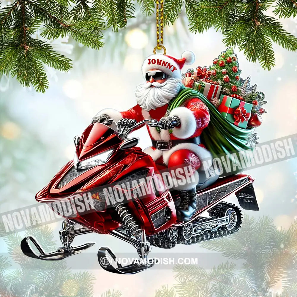 Custom Name Santa Mountain Bike Ornament Christmas Gift 3.54’’ / 1