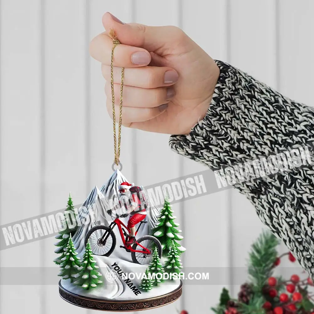 Custom Name Santa Mountain Bike Ornament Christmas Gift