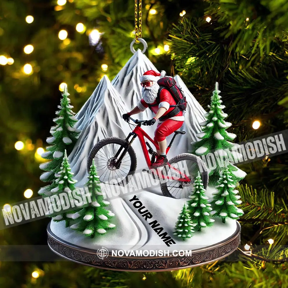 Custom Name Santa Mountain Bike Ornament Christmas Gift