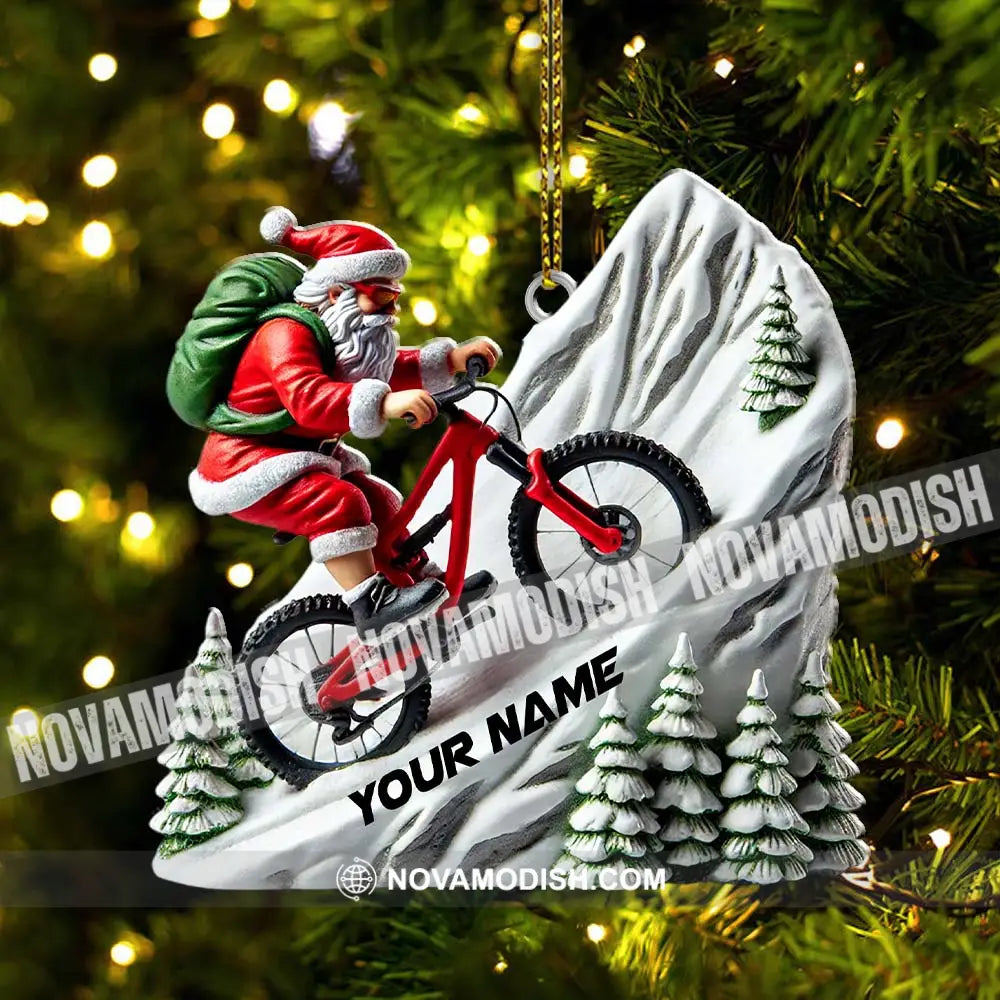 Custom Name Santa Mountain Bike Ornament Christmas Gift