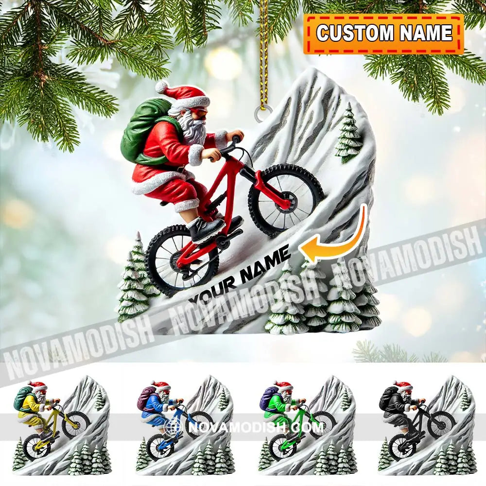 Custom Name Santa Mountain Bike Ornament Christmas Gift