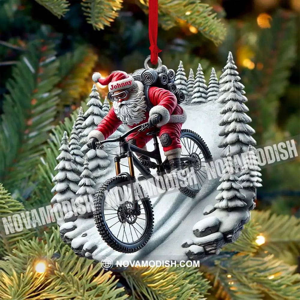 Custom Name Santa Mountain Bike Ornament Christmas Gift For Lover