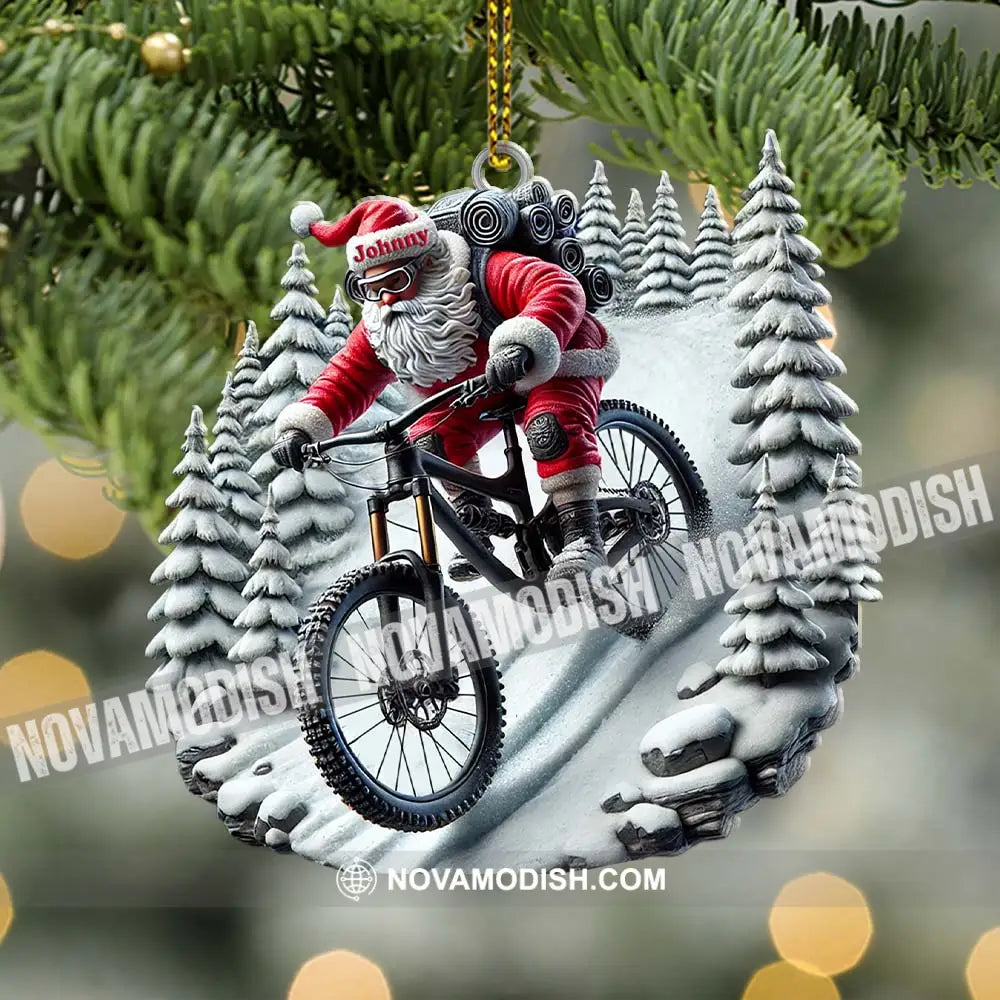 Custom Name Santa Mountain Bike Ornament Christmas Gift For Lover 3.54’’ / 1
