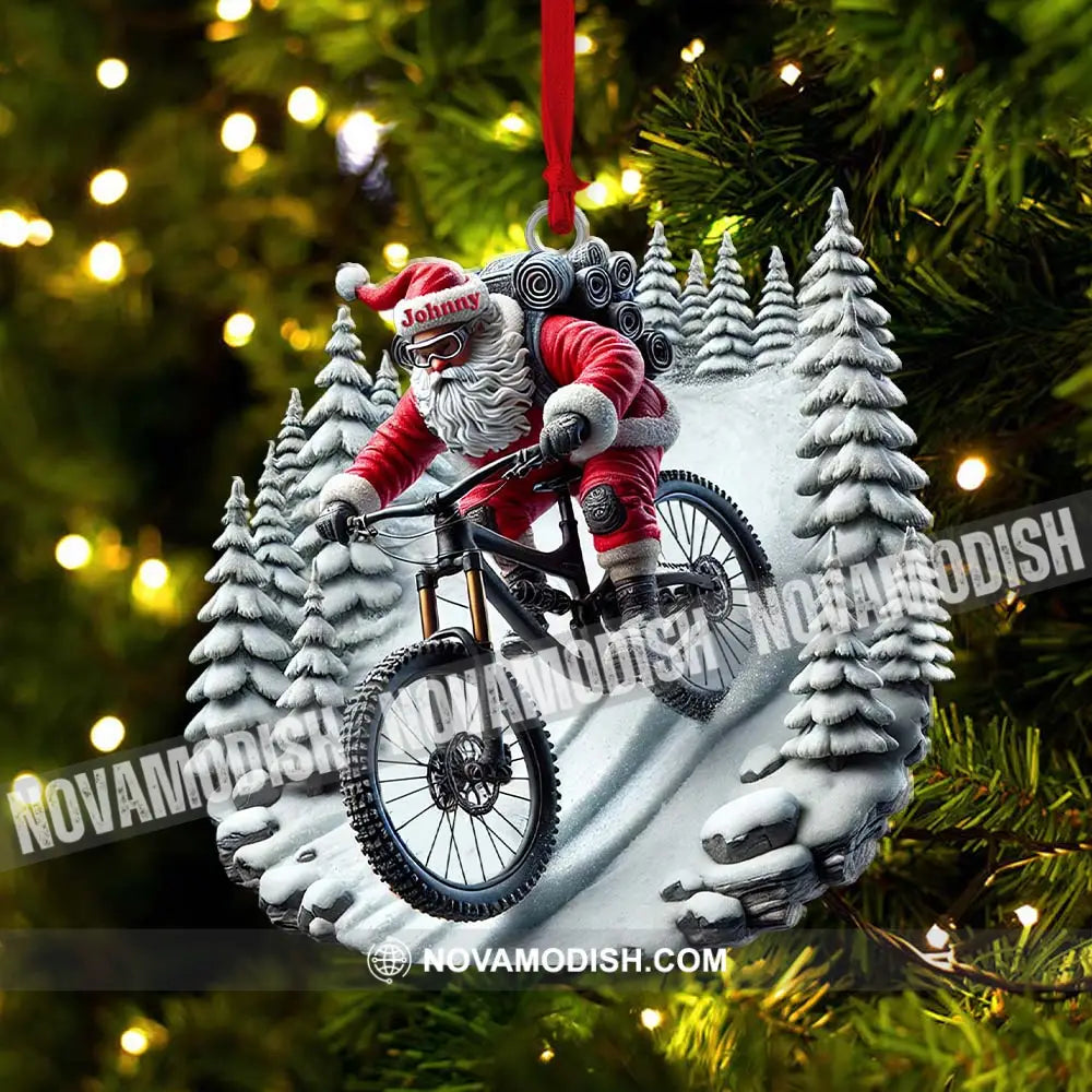 Custom Name Santa Mountain Bike Ornament Christmas Gift For Lover