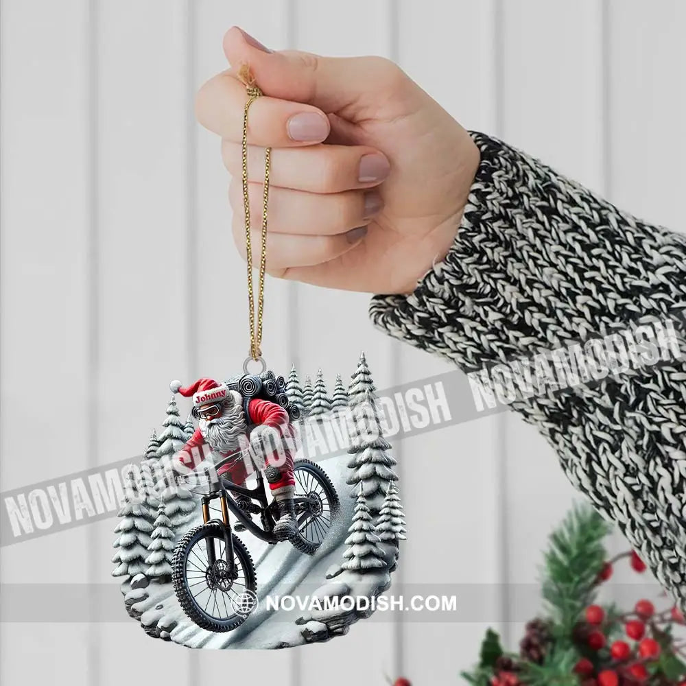 Custom Name Santa Mountain Bike Ornament Christmas Gift For Lover