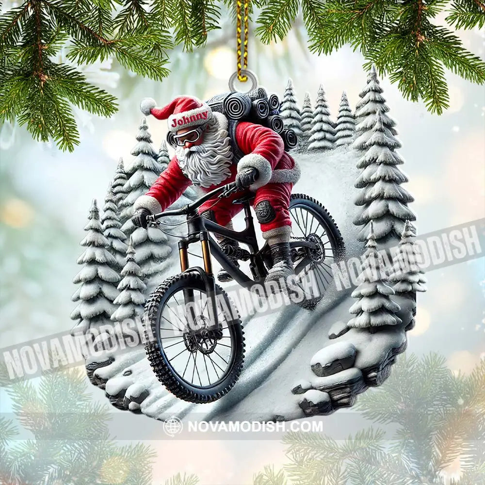 Custom Name Santa Mountain Bike Ornament Christmas Gift For Lover