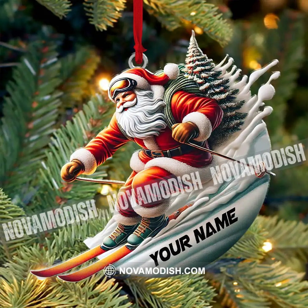 Custom Name Santa Skiing Ornament Christmas Gift Decoration