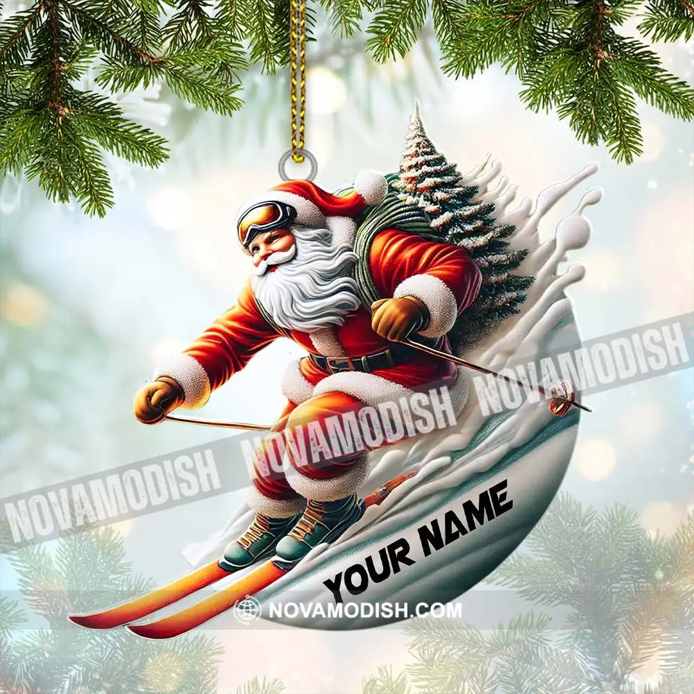 Custom Name Santa Skiing Ornament Christmas Gift Decoration 3.54’’ / 1