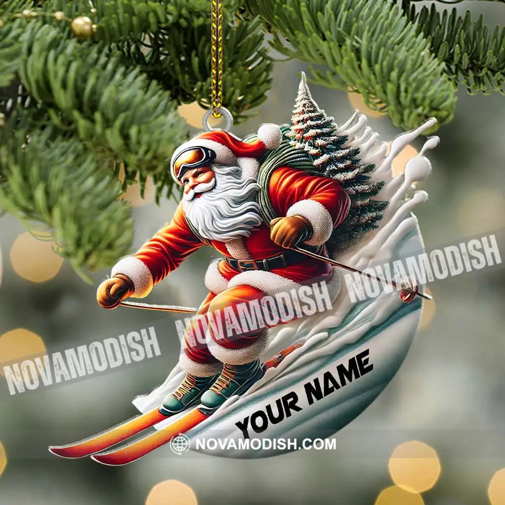 Custom Name Santa Skiing Ornament Christmas Gift Decoration