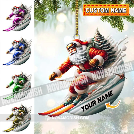 Custom Name Santa Skiing Ornament Christmas Gift Decoration