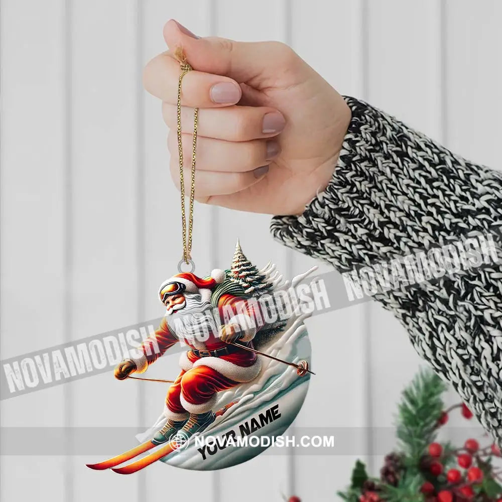 Custom Name Santa Skiing Ornament Christmas Gift Decoration