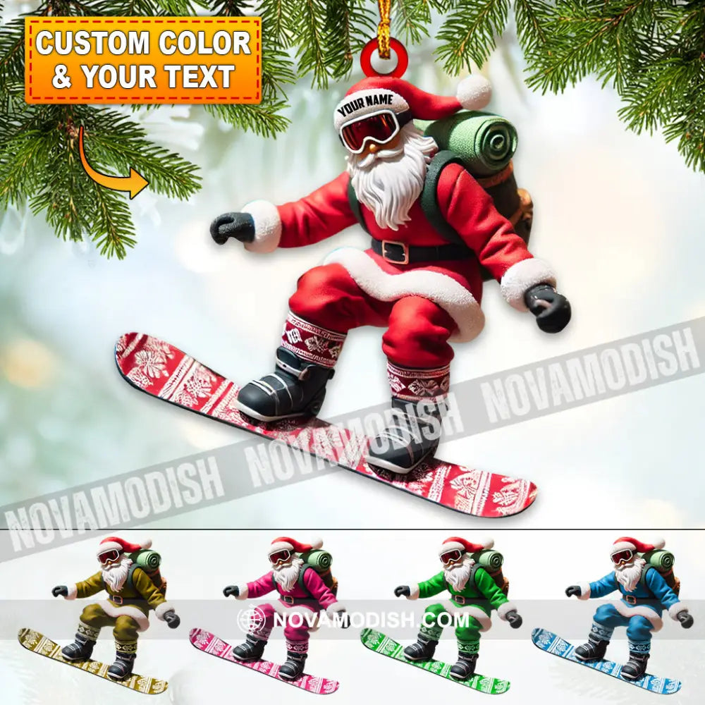 Custom Name Santa Snowboarding Ornament Christmas Gift Decoration