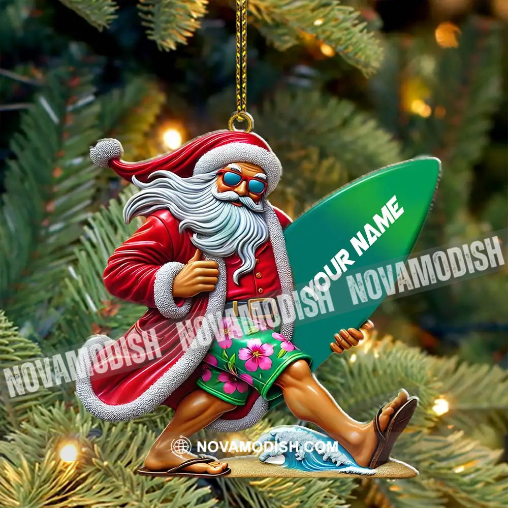 Custom Name Santa Surfing Ornament Christmas Gift