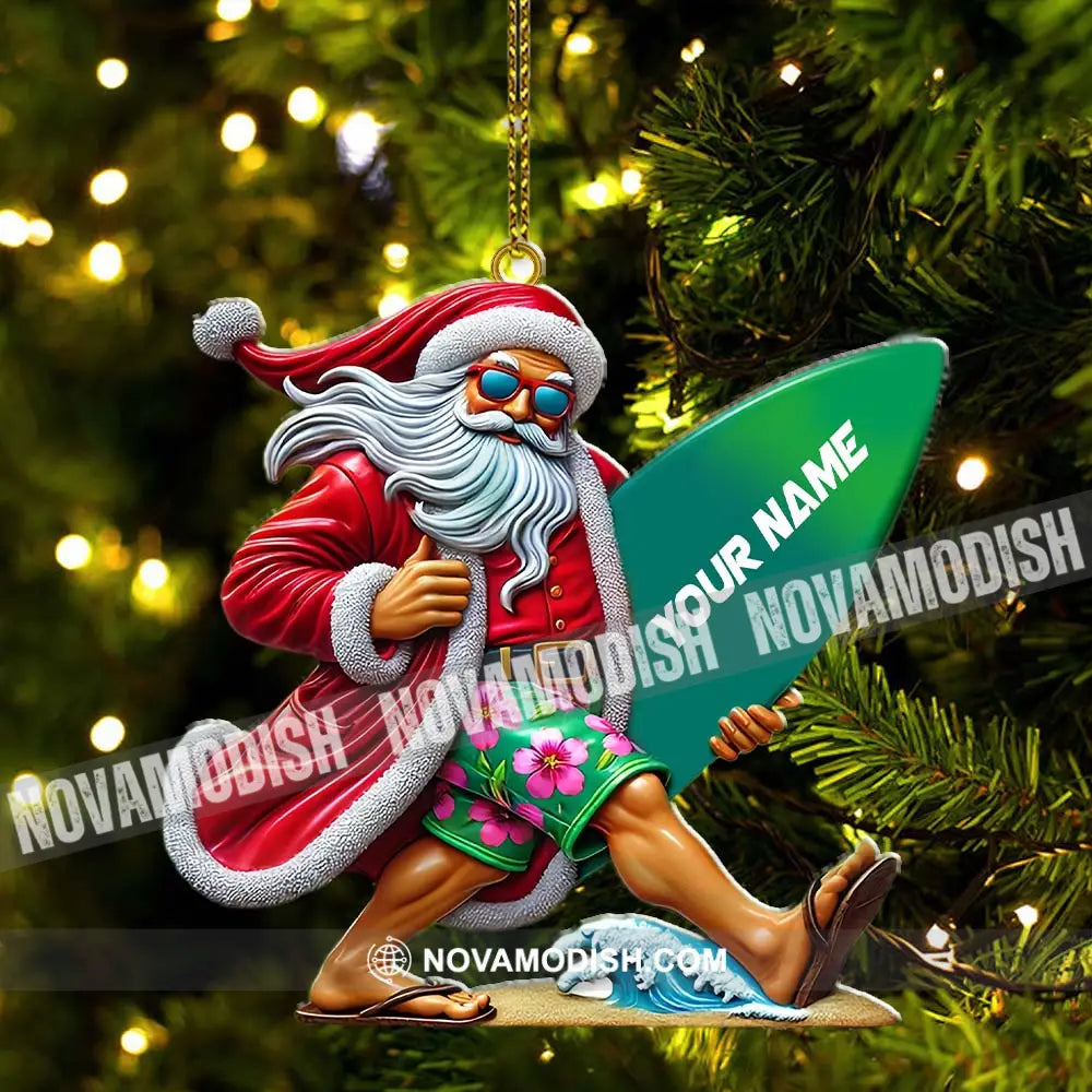 Custom Name Santa Surfing Ornament Christmas Gift