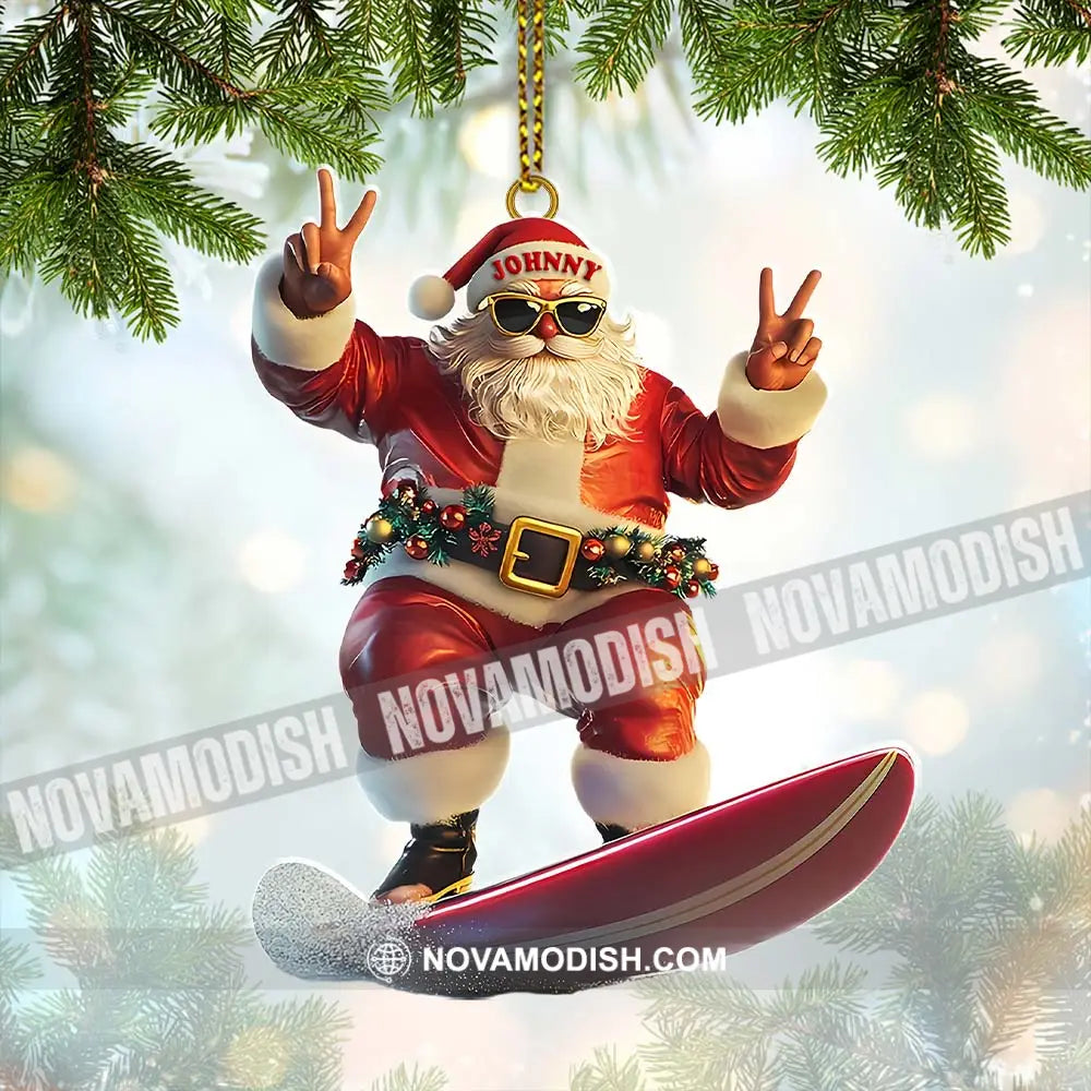 Custom Name Santa Surfing Ornament Christmas Gift 3.54’’ / 1