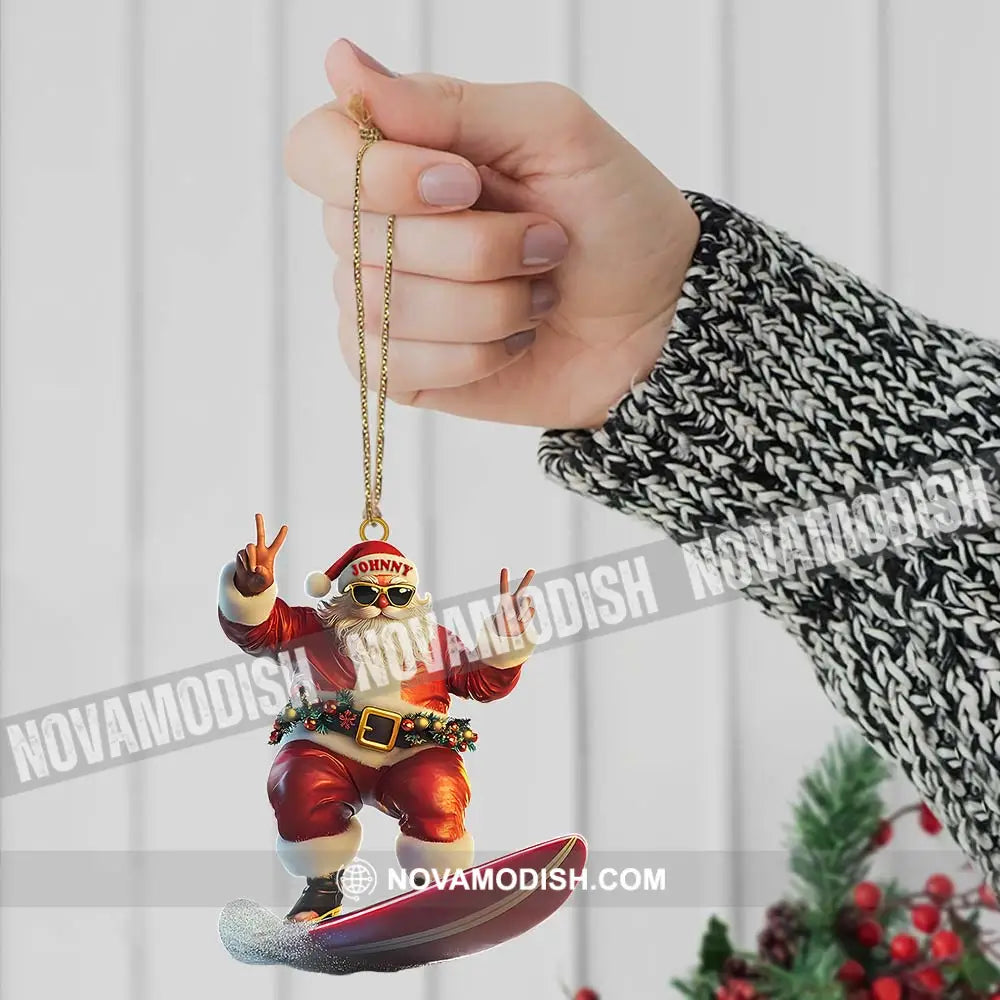 Custom Name Santa Surfing Ornament Christmas Gift