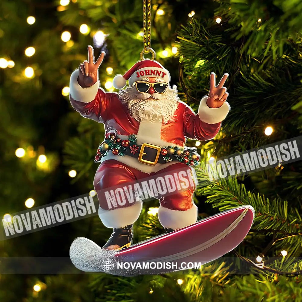 Custom Name Santa Surfing Ornament Christmas Gift