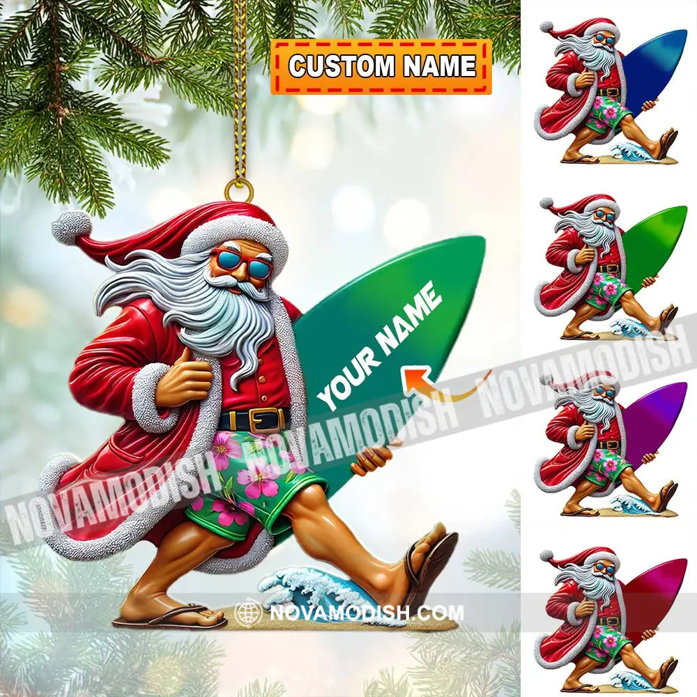 Custom Name Santa Surfing Ornament Christmas Gift